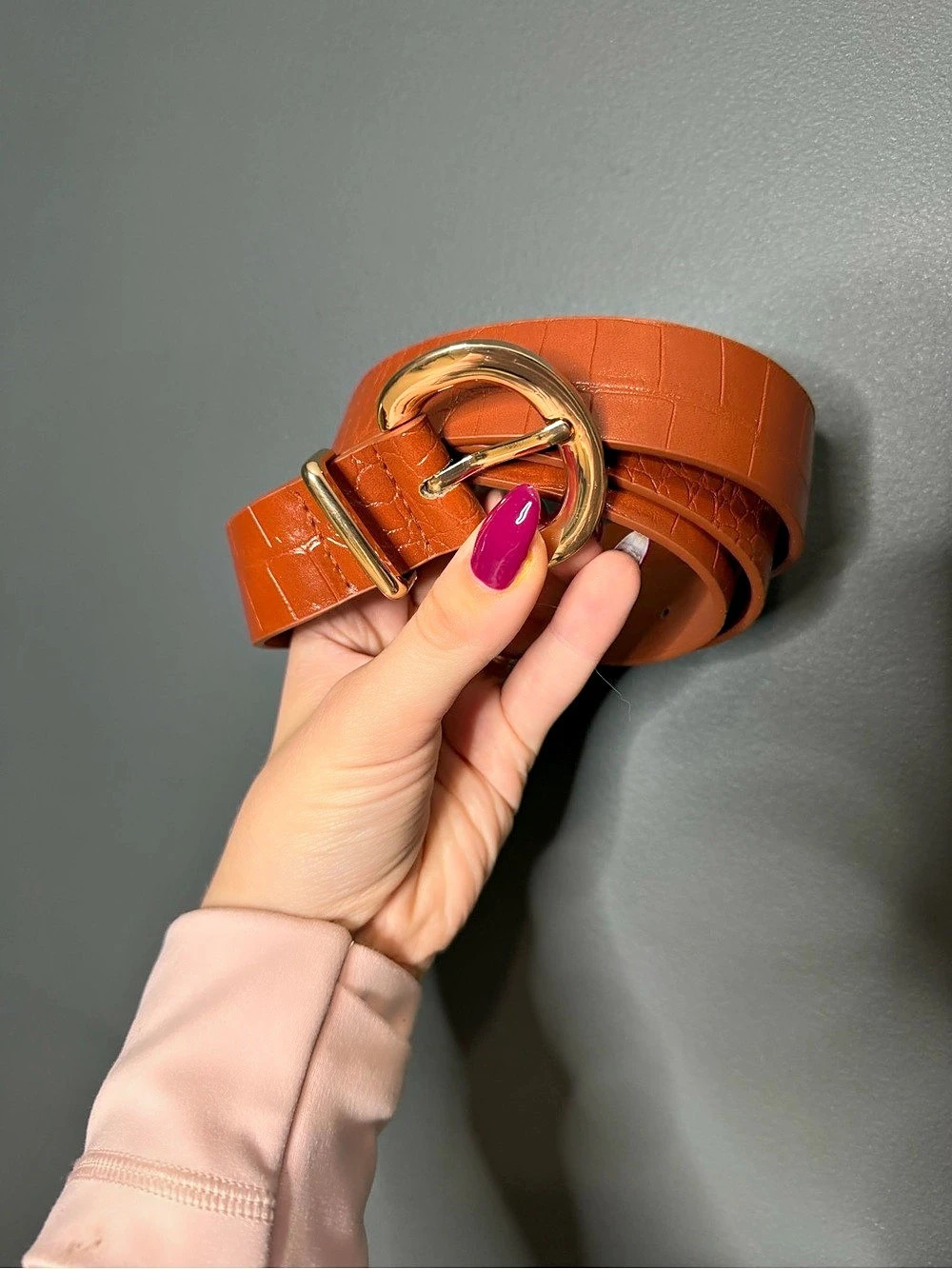 Zenana Crocodile Embossed Belt in Brown with Gold Buckle 42β